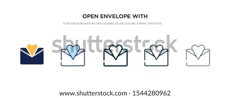 open envelope with heart letter icon in different style vector illustration. two colored and black open envelope with heart letter vector icons designed in filled, outline, line and stroke style can