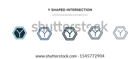 y shaped intersection icon in different style vector illustration. two colored and black y shaped intersection vector icons designed in filled, outline, line and stroke style can be used for web,
