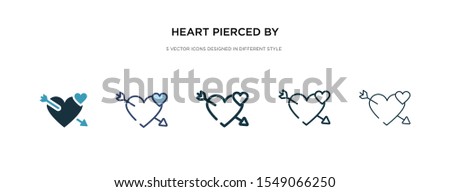 heart pierced by an arrow icon in different style vector illustration. two colored and black heart pierced by an arrow vector icons designed in filled, outline, line and stroke style can be used for