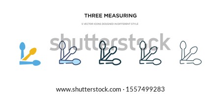 three measuring spoons icon in different style vector illustration. two colored and black three measuring spoons vector icons designed in filled, outline, line and stroke style can be used for web,