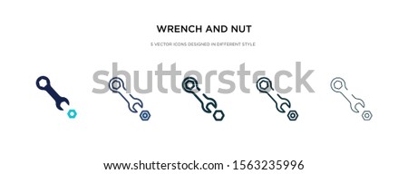 wrench and nut icon in different style vector illustration. two colored and black wrench and nut vector icons designed in filled, outline, line stroke style can be used for web, mobile, ui