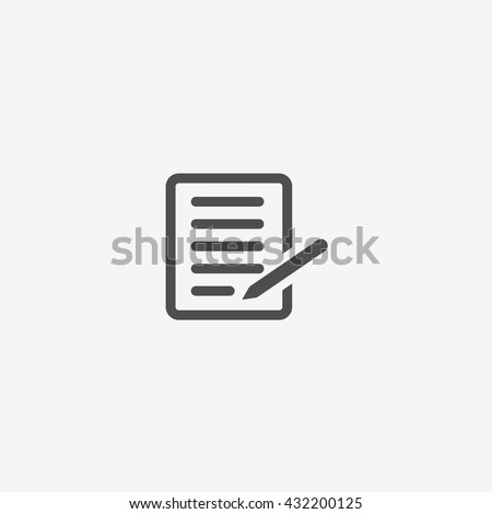 Gray paper notebook note icon vector silhouette, Document With Pencil on isolated background