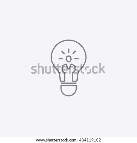 Very thin idea icon vector, outline of lamp, bulb, sign of  creative thinking on gray background