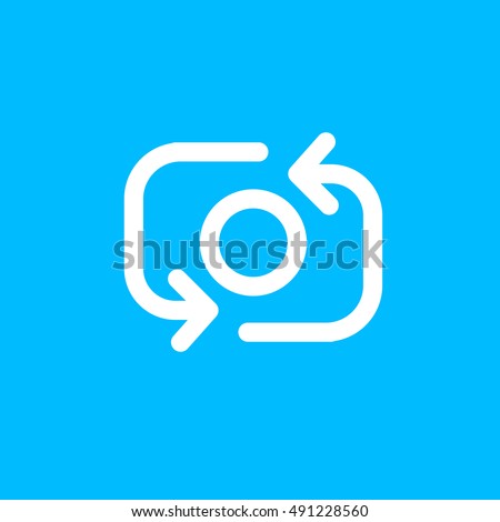 Snapchat Take Photo Icon vector, Social Media Camera Sign, Instagram UI element, User Interface symbol, 2016 Outline shape, EPS, illustration, Web, Thin, Flat, Gray, Button, Blue background
