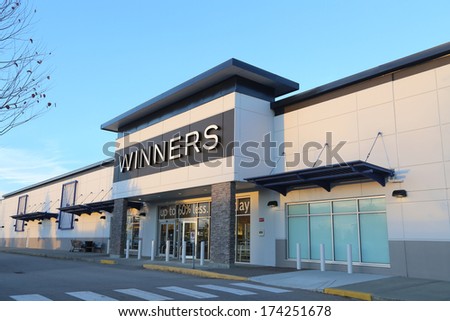 Coquitlam BC, CANADA - October 8: Winners October 8, 2013, BC, Canada. Winners it offers brand name clothing, footwear, bedding, furniture, fine jewellery, beauty products, and housewares.