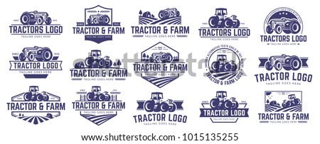 15 vector set of Tractor logo or farm logo template collection, suitable for any business related to farm industries. Simple and retro look.