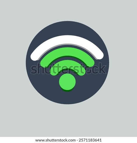 WIFI signal vector design illustration, with almost full signal in green, plain background.