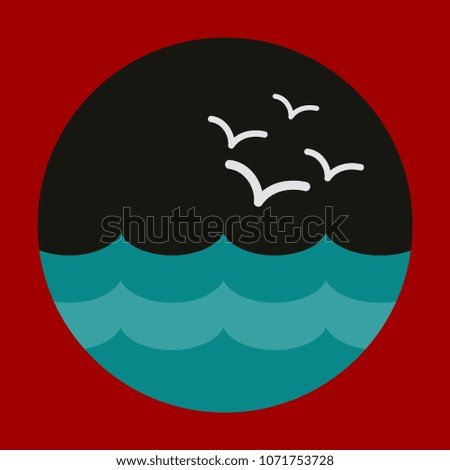 Vector illustration boat round porthole seascape . Metal ship porthole with rivets