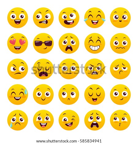 Set of twenty five emoticons. Icon pack. Yellow emoji isolated on white background. Vector illustration.