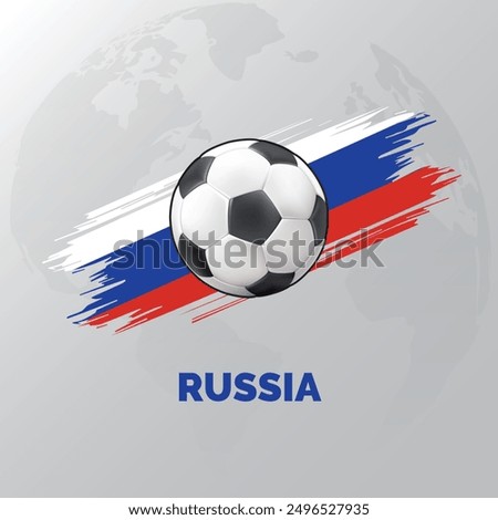 Russia Football with Russia Flag and World Map behind them. isolated on white background