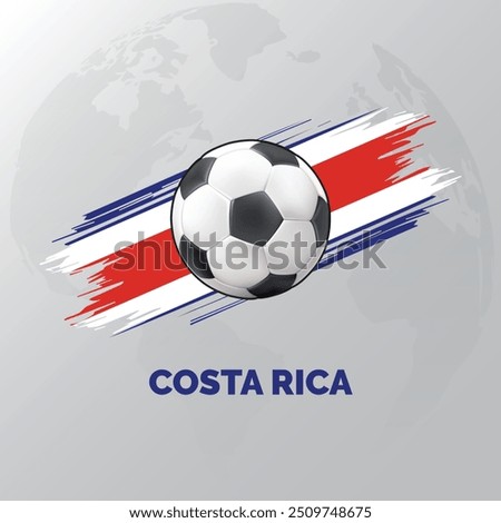 Costa Rica Football with Costa Rica Flag and World Map behind them. isolated on white background