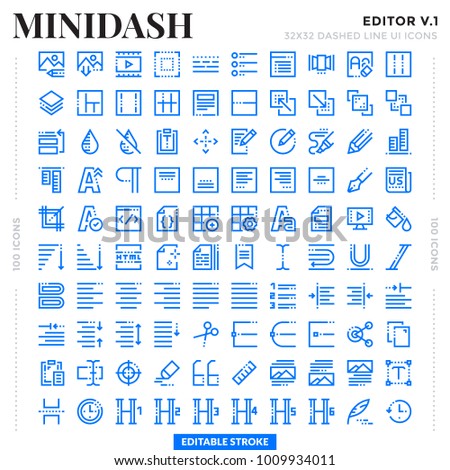 Dashed Outline Icons Pack for UI. Editable Stroke. Pixel perfect thin line vector icon set for web design and website application.