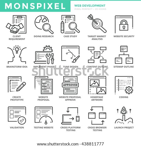 Flat Icons set of Web Development. Pixel Perfect Icons. Simple pictogram pack vector logo concept for web graphics
