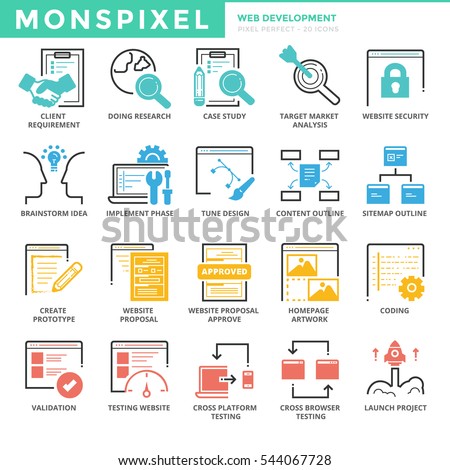 Flat Icons set of Web Development. Pixel Perfect Icons. Simple pictogram pack vector logo concept for web graphics