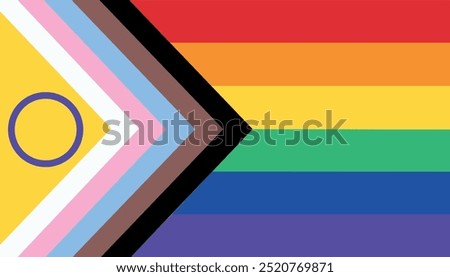 New LGBTQ Pride Flag Vector. New  Updated Intersex Inclusive Progress Pride Flag.