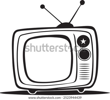 Silhouette image of a Icon style vector television on the white background