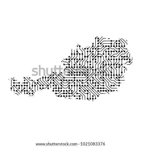 Abstract schematic map of Austria from the black printed board, chip and radio component of vector illustration