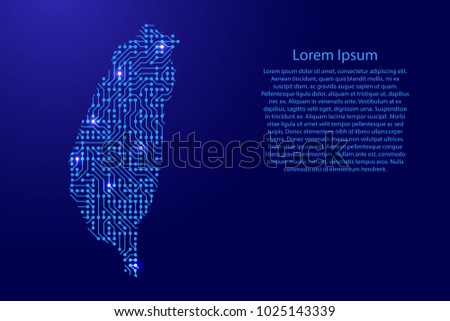 Map Taiwan from printed board, chip and radio component with blue star space on the contour for banner, poster, greeting card, of vector illustration.