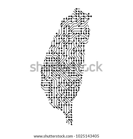 Abstract schematic map of Taiwan from the black printed board, chip and radio component of vector illustration