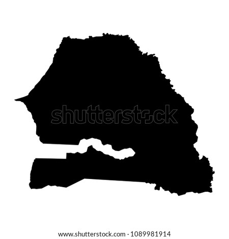 black silhouette country borders map of Senegal on white background. Contour of state. Vector illustration