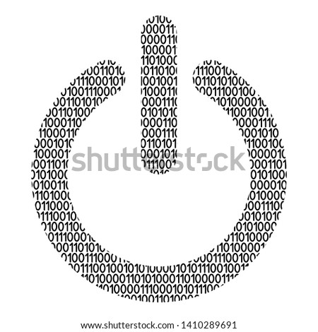 Power button icon abstract schematic from black ones and zeros binary digital code. Vector illustration.