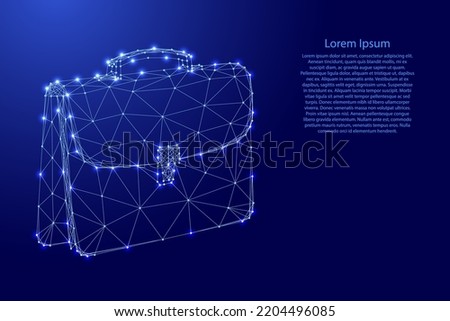 Briefcase, business concept, from futuristic polygonal blue lines and glowing stars for banner, poster, greeting card. Low poly. Vector illustration.