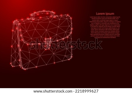 Briefcase, business concept, from futuristic polygonal red lines and glowing stars for banner, poster, greeting card. Low poly. Vector illustration.