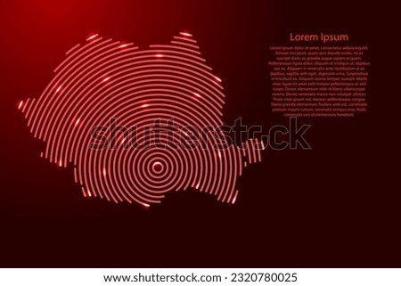 Romania, map from futuristic concentric red circles and glowing stars for banner, poster, greeting card