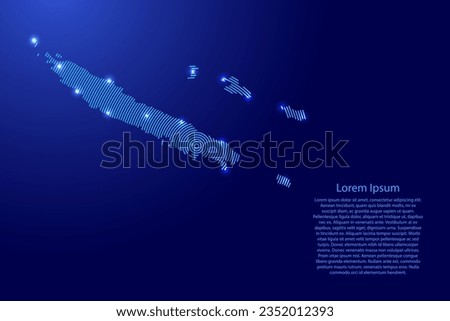 New Caledonia map from futuristic concentric blue circles and glowing stars for banner, poster, greeting card