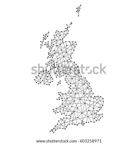 Map of United Kingdom from polygonal black lines and dots of vector illustration