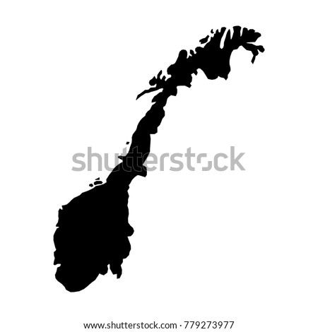 black silhouette country borders map of Norway on white background of vector illustration