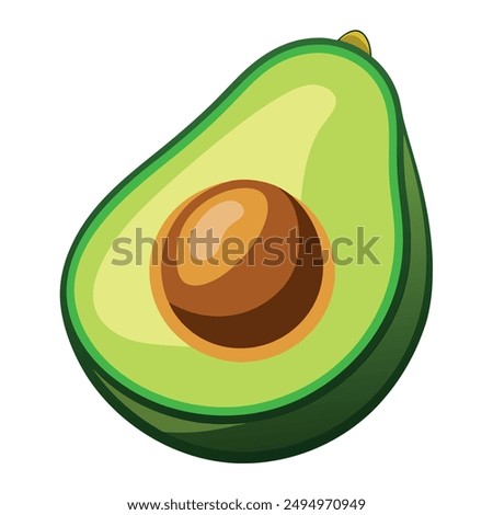 Vector avocado icon. Flat illustration isolated on white background. Cut in half sliced with seed inside avocado with stem leaf. Fruit for healthy lifestyle.