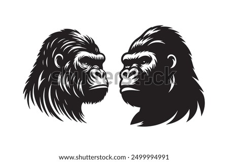 Detailed Gorilla Head silhouette Vector Drawing Illustration