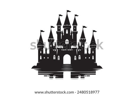 Black and white illustration of a castle icon logo