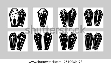 8 Halloween Vector Coffin Set Illustration for Spooky Designs | Gothic Style Art