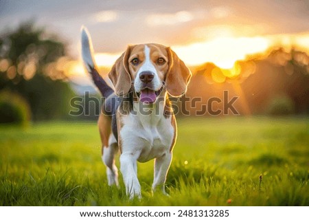 Similar – Image, Stock Photo dog Beagle on a walk on a field