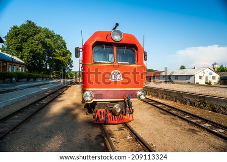 ANYKSCIAI, LITHUANIA - AUGUST 02: TU2 diesel locomotive. Narrow gauge railway of Aukstaitija, otherwise SIAURUKAS on August 02, 2014, Anyksciai, Lithuania