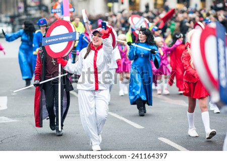 LONDON, UNITED KINGDOM- JANUARY 01: People on the New Year Day Parade in London on January 01, 2015 in London, UK