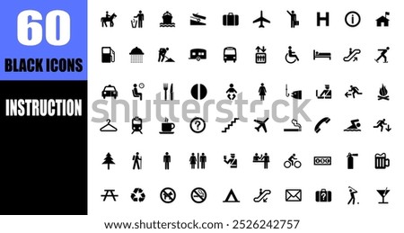 Way finding instruction black icon set.