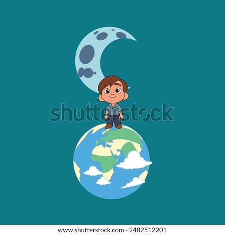 eps file of boy on earth illustration. Suitable for stickers, patterns, t-shirt borders, Tumblr borders, and graphic elements on children's and nature-themed posters and book covers