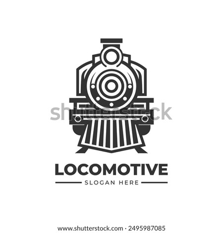 simple icon logo of an ancient train front view on a white background