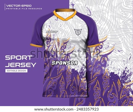 jersey mockup template t shirt design. Abstract purple motif grunge pattern design for jersey soccer, football, gaming, cycling . Vector eps file