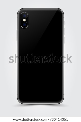 Realistic Black Smartphone isolated on White Background. Rear or Back View For Print, Web, Application. Device Mockup Separate Groups and Layers. Easily Editable Vector Illustration.