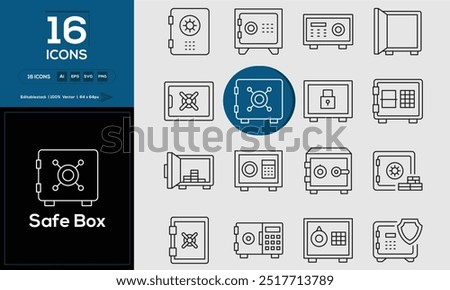 Safe Box set of outline icons related to analysis, infographic, analytics. Editable stroke. Vector illustration.