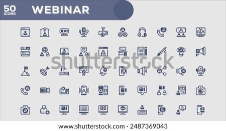 Set of 50 outline icons related to Webinar. Linear icon collection. Editable stroke. Vector illustration