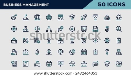 Set of 50 outline icons related to Business Management. Linear icon collection. Editable stroke. Vector illustration