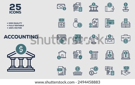 Set of 50 outline icons related to Accounting. Linear icon collection. Editable stroke. Vector illustration