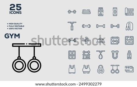 Set of 50 outline icons related to Gym. Linear icon collection. Editable stroke. Vector illustration