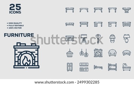 Set of 50 outline icons related to Furniture. Linear icon collection. Editable stroke. Vector illustration