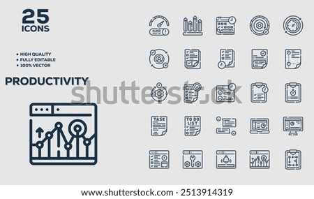 Set of 50 outline icons related to Productivity. Linear icon collection. Editable stroke. Vector illustration